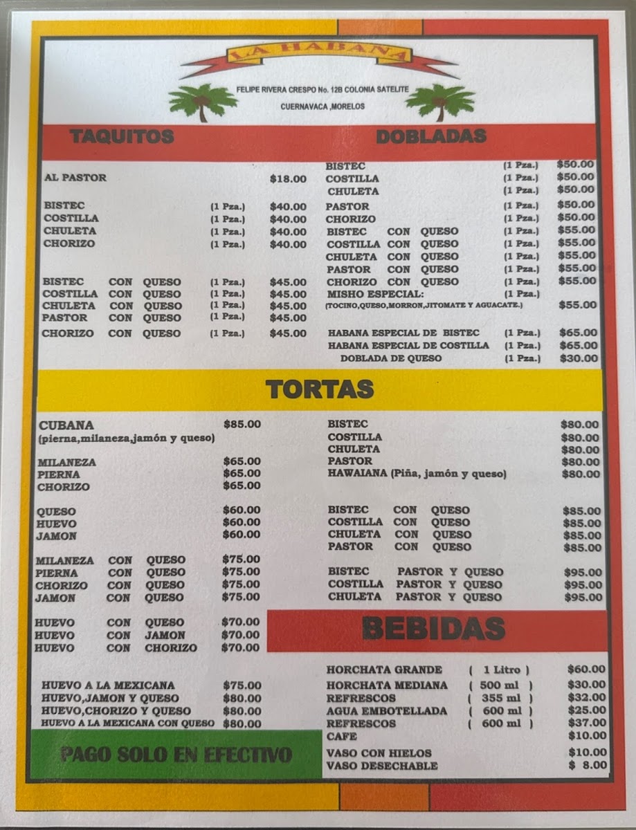 La Habana Tortas y Tacos Menu - Image 1
